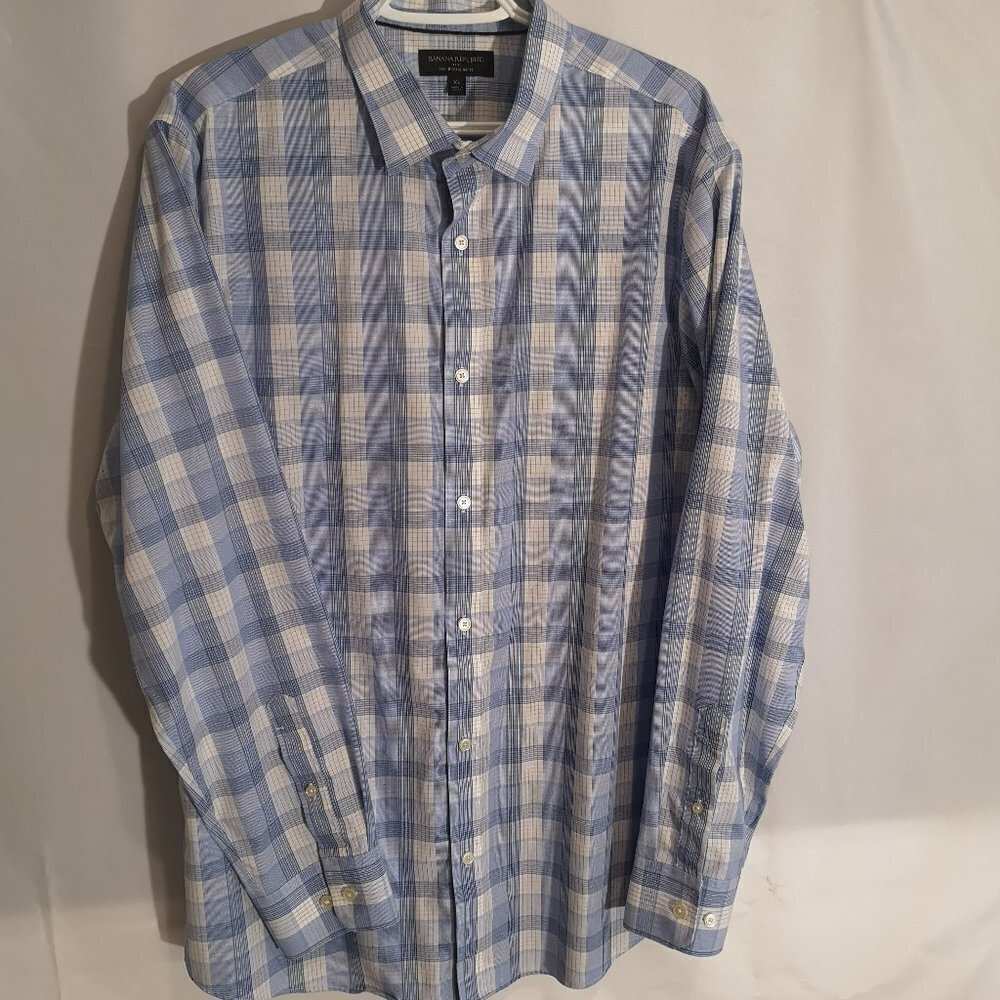 Banana Republic Men's Size XL Blue & White Non Iron Slim Fit Casual/Dress Shirt